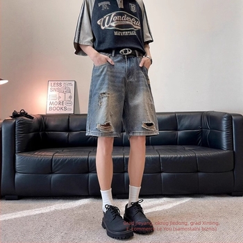 Vintage izlizane traper kratke hlače - visokim strukom, slobodan kroj, izlizani izgled, ljeto (denim, visokim strukom, slobodan kroj, izlizani izgled, ljeto)