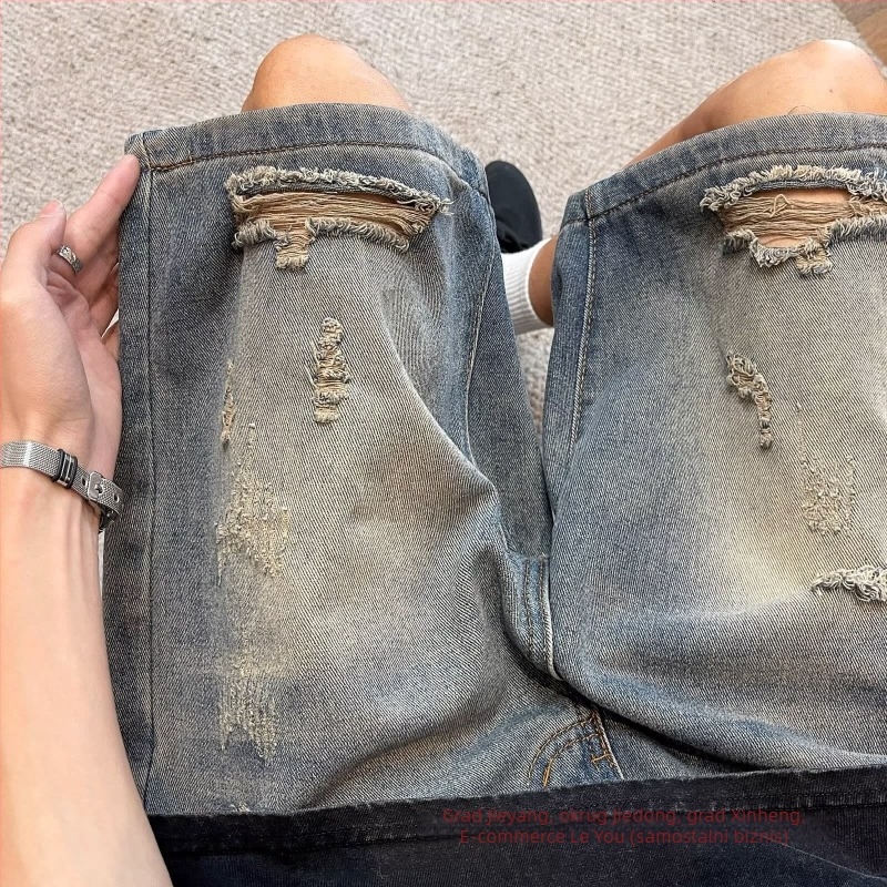 Vintage izlizane traper kratke hlače - visokim strukom, slobodan kroj, izlizani izgled, ljeto (denim, visokim strukom, slobodan kroj, izlizani izgled, ljeto)