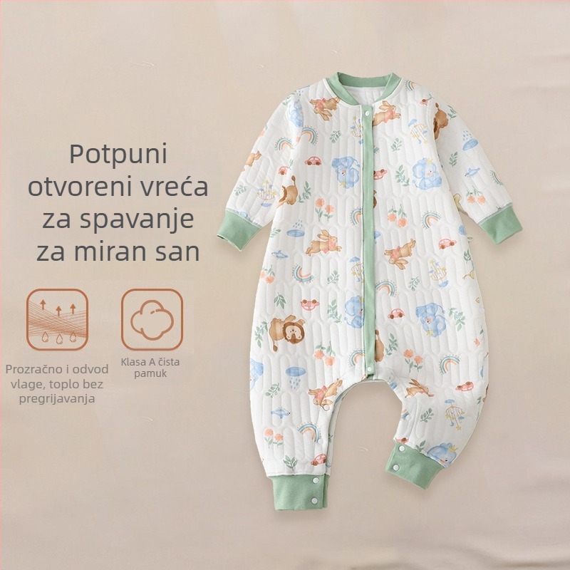 Dječji quiltirani spavaći vreć s pamuk tkanina, podstava od pamuka, poliester punjenje, dizajn s razdvojenim nogama, životinjski uzorak; pogodno za zimu, proljeće i jesen