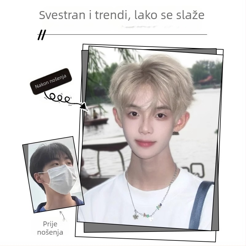 Perika za muškarce s kratkom kosom, vlakna visoke temperature, potpuno pokrivena glava, univerzalna veličina, mehanička obrada