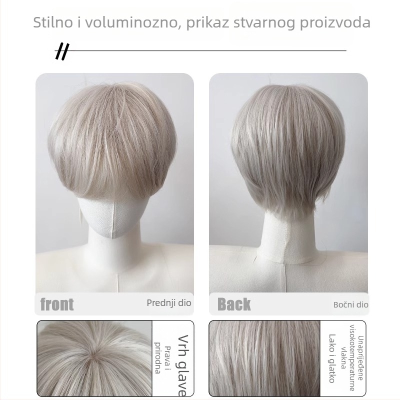 Perika za muškarce s kratkom kosom, vlakna visoke temperature, potpuno pokrivena glava, univerzalna veličina, mehanička obrada