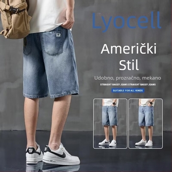Muške šorcevi od trapera ravnog kroja s niskim strukom, zip zatvarač, ručno oslikani, materijal: modal