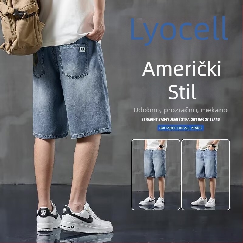 Muške šorcevi od trapera ravnog kroja s niskim strukom, zip zatvarač, ručno oslikani, materijal: modal