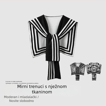 Ženski pleteni šal s lažnim ovratnikom, prugasti uzorak, viskoza, elegantan stil s vezivanjem, za sve sezone