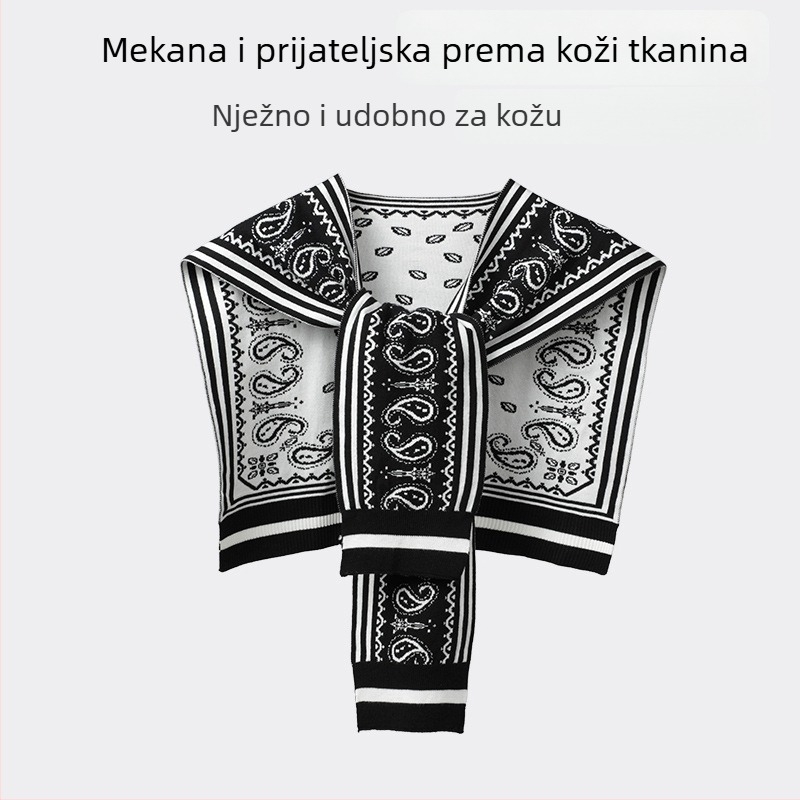 Ženski pleteni šal s lažnim ovratnikom, prugasti uzorak, viskoza, elegantan stil s vezivanjem, za sve sezone