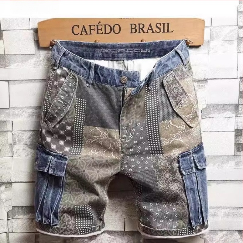 Muške traper šorceve, srednji pojas, zip zatvarač, više džepova, ljetni casual