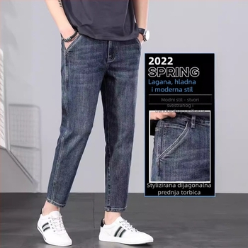 Traperice, korejskog stila, ravni kroj, srednji pojas, cropped traperice s elastanom