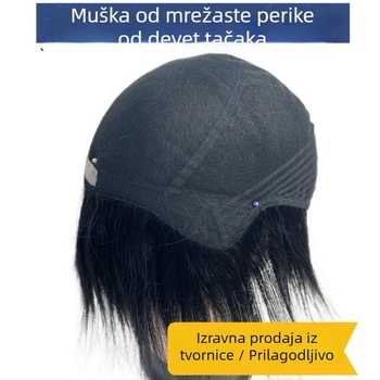 Muški komad perike, ručno tkan od pravih ljudskih vlasi, ravni, model s podšišanom glavom