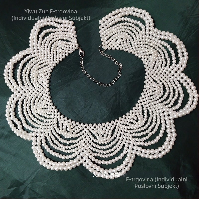 Ručni ogrlica-šal od perlica s velikim valovitim uzorkom, lažni ovratnik i klavikularni lanac