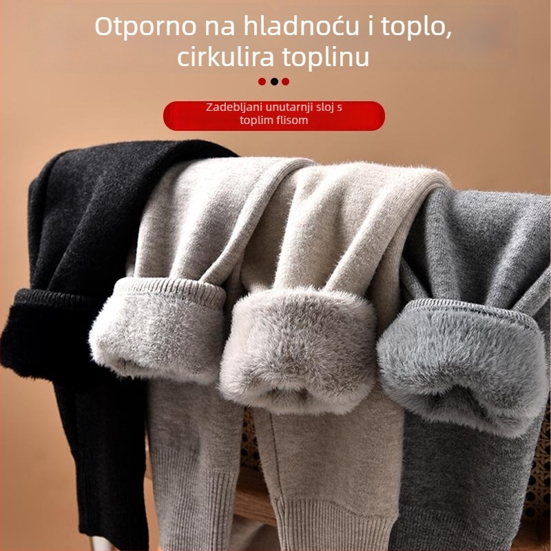 Unisex vunene termalne hlače, visoki pojas, elastičan uski kroj, dvostruka sloja, flis iznutra, 95-100% vuna, gustoća 251-300 g/m²