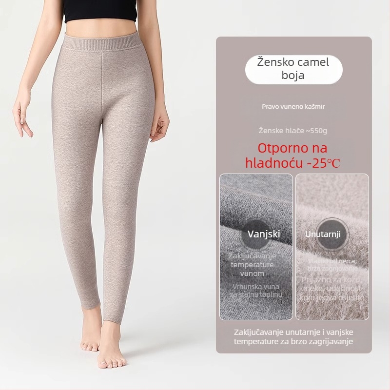 Unisex vunene termalne hlače, visoki pojas, elastičan uski kroj, dvostruka sloja, flis iznutra, 95-100% vuna, gustoća 251-300 g/m²