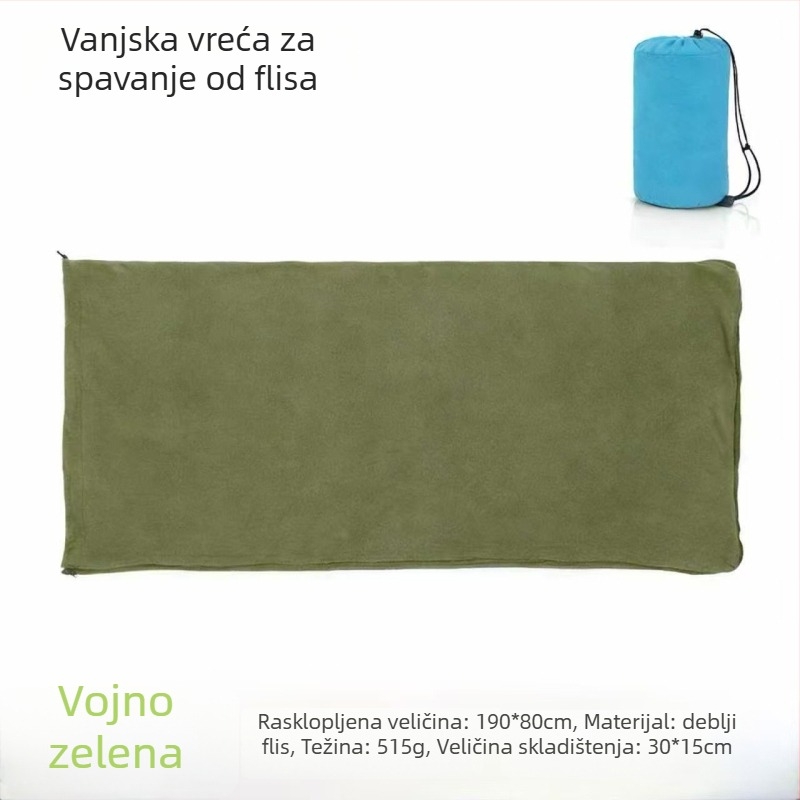 Flis spavaća vreća za odrasle, omotnog stila, flis tkanina i podstava, težina 620 g