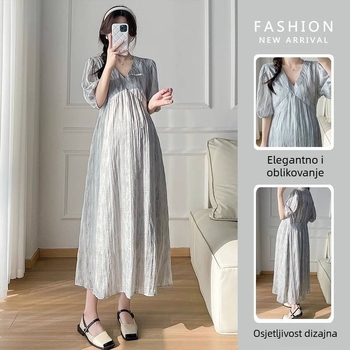 Trudnička ljetna haljina s petalnim rukavima, poliester tkanina 90–95%, midi duljina