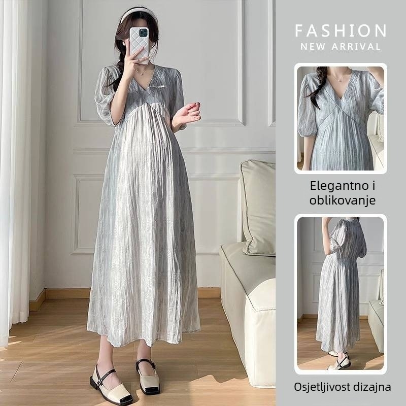 Trudnička ljetna haljina s petalnim rukavima, poliester tkanina 90–95%, midi duljina