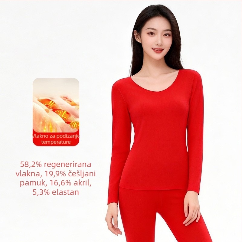 Zimski termalni set donjeg rublja s grijanjem - Derong akril, ekstra debeli 301–350 g/m², baršunasta podstava, unisex, okrugli vrat, dugi rukavi, hlače, jednodijelni sloj