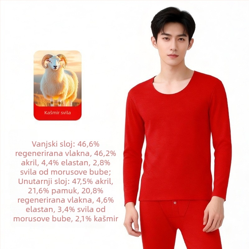 Zimski termalni set donjeg rublja s grijanjem - Derong akril, ekstra debeli 301–350 g/m², baršunasta podstava, unisex, okrugli vrat, dugi rukavi, hlače, jednodijelni sloj