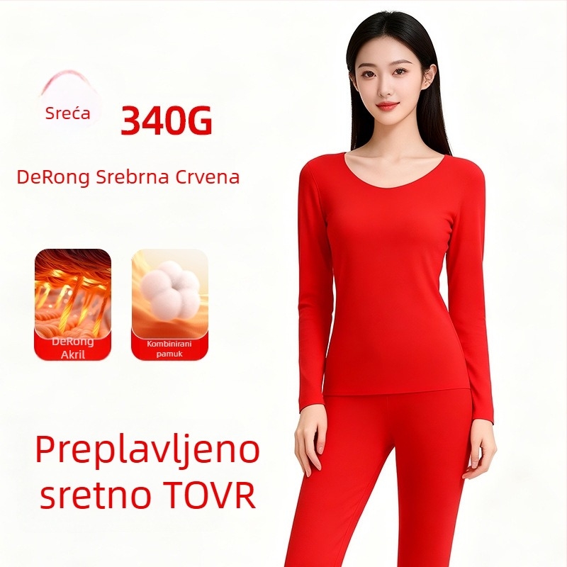 Zimski termalni set donjeg rublja s grijanjem - Derong akril, ekstra debeli 301–350 g/m², baršunasta podstava, unisex, okrugli vrat, dugi rukavi, hlače, jednodijelni sloj