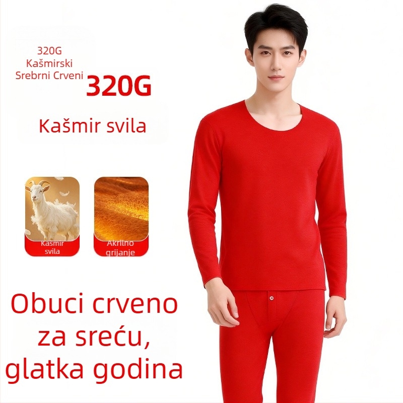 Zimski termalni set donjeg rublja s grijanjem - Derong akril, ekstra debeli 301–350 g/m², baršunasta podstava, unisex, okrugli vrat, dugi rukavi, hlače, jednodijelni sloj