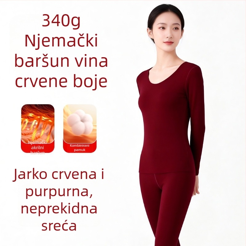 Zimski termalni set donjeg rublja s grijanjem - Derong akril, ekstra debeli 301–350 g/m², baršunasta podstava, unisex, okrugli vrat, dugi rukavi, hlače, jednodijelni sloj