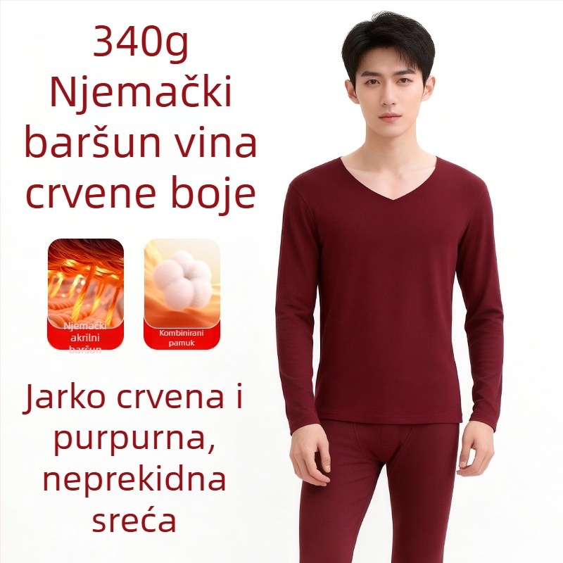 Zimski termalni set donjeg rublja s grijanjem - Derong akril, ekstra debeli 301–350 g/m², baršunasta podstava, unisex, okrugli vrat, dugi rukavi, hlače, jednodijelni sloj