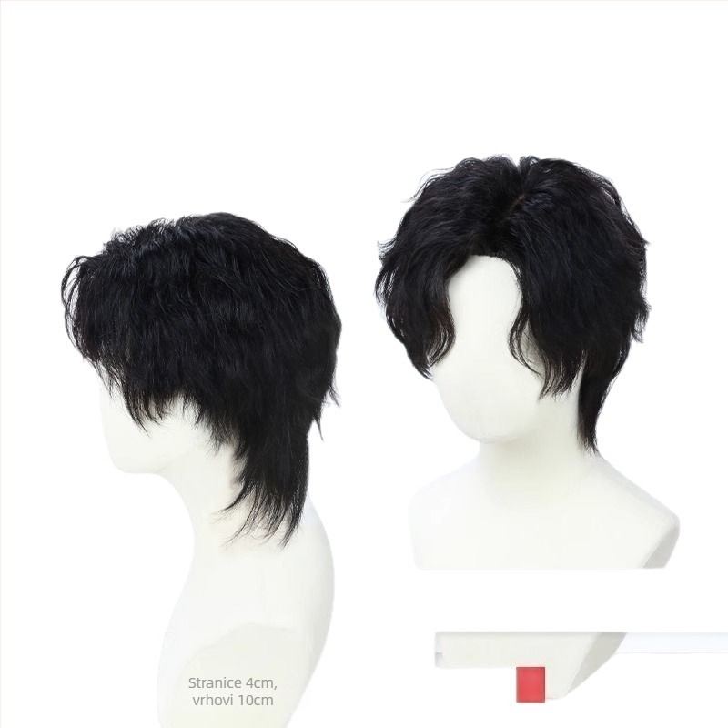 Muška perika od prirodne kose, mullet stil, potpuna kapa, ručno tkana, kratka duljina