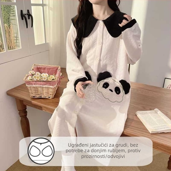 Trudnička i dojiljska haljina s dugim rukavima, veliki rever, jednobojna koža koze, srednja duljina