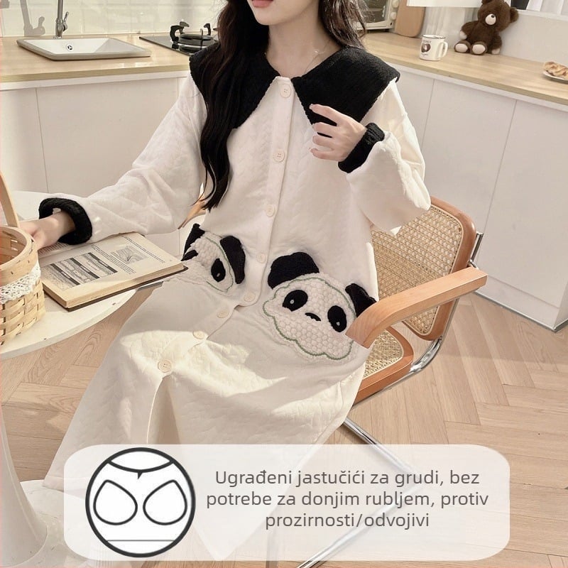 Trudnička i dojiljska haljina s dugim rukavima, veliki rever, jednobojna koža koze, srednja duljina