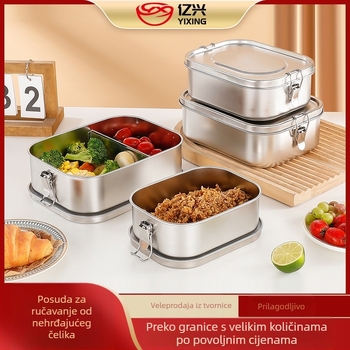 Kutija za ručak od 304 nehrđajućeg čelika, pravokutna, jednoslojna, 800–1000 ml (Materijal: 304 nehrđajući čelik; Kapacitet: 800–1000 ml; Oblik: pravokutan)