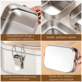 Kutija za ručak od 304 nehrđajućeg čelika, pravokutna, jednoslojna, 800–1000 ml (Materijal: 304 nehrđajući čelik; Kapacitet: 800–1000 ml; Oblik: pravokutan)