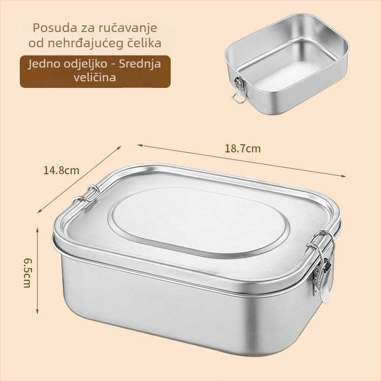 Kutija za ručak od 304 nehrđajućeg čelika, pravokutna, jednoslojna, 800–1000 ml (Materijal: 304 nehrđajući čelik; Kapacitet: 800–1000 ml; Oblik: pravokutan)
