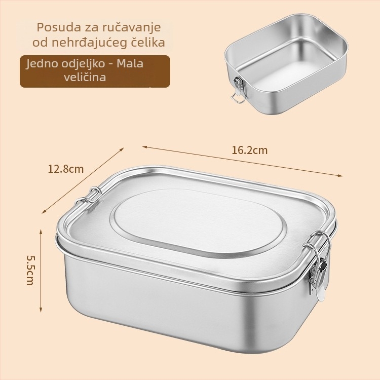 Kutija za ručak od 304 nehrđajućeg čelika, pravokutna, jednoslojna, 800–1000 ml (Materijal: 304 nehrđajući čelik; Kapacitet: 800–1000 ml; Oblik: pravokutan)