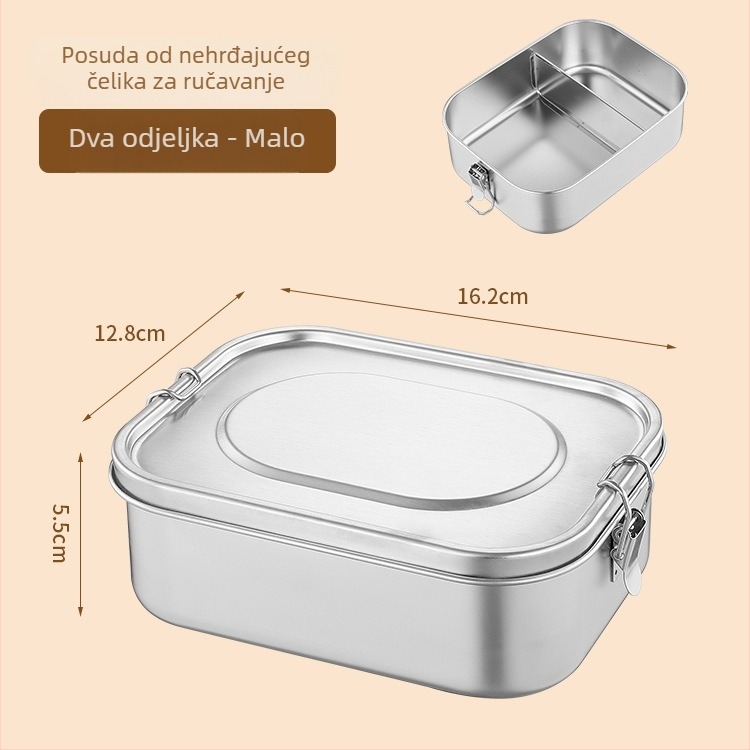 Kutija za ručak od 304 nehrđajućeg čelika, pravokutna, jednoslojna, 800–1000 ml (Materijal: 304 nehrđajući čelik; Kapacitet: 800–1000 ml; Oblik: pravokutan)