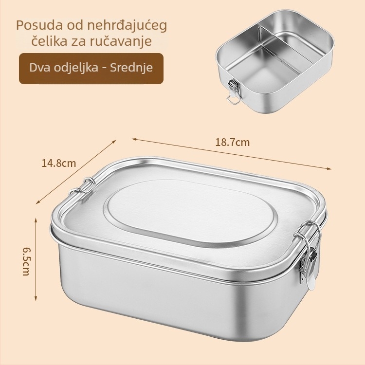 Kutija za ručak od 304 nehrđajućeg čelika, pravokutna, jednoslojna, 800–1000 ml (Materijal: 304 nehrđajući čelik; Kapacitet: 800–1000 ml; Oblik: pravokutan)