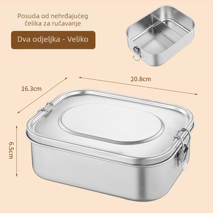 Kutija za ručak od 304 nehrđajućeg čelika, pravokutna, jednoslojna, 800–1000 ml (Materijal: 304 nehrđajući čelik; Kapacitet: 800–1000 ml; Oblik: pravokutan)