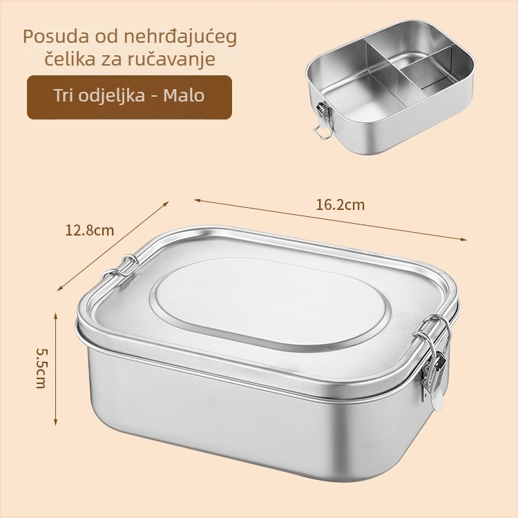 Kutija za ručak od 304 nehrđajućeg čelika, pravokutna, jednoslojna, 800–1000 ml (Materijal: 304 nehrđajući čelik; Kapacitet: 800–1000 ml; Oblik: pravokutan)