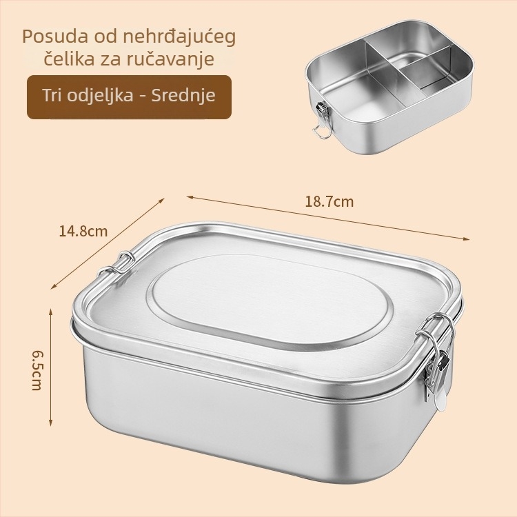 Kutija za ručak od 304 nehrđajućeg čelika, pravokutna, jednoslojna, 800–1000 ml (Materijal: 304 nehrđajući čelik; Kapacitet: 800–1000 ml; Oblik: pravokutan)