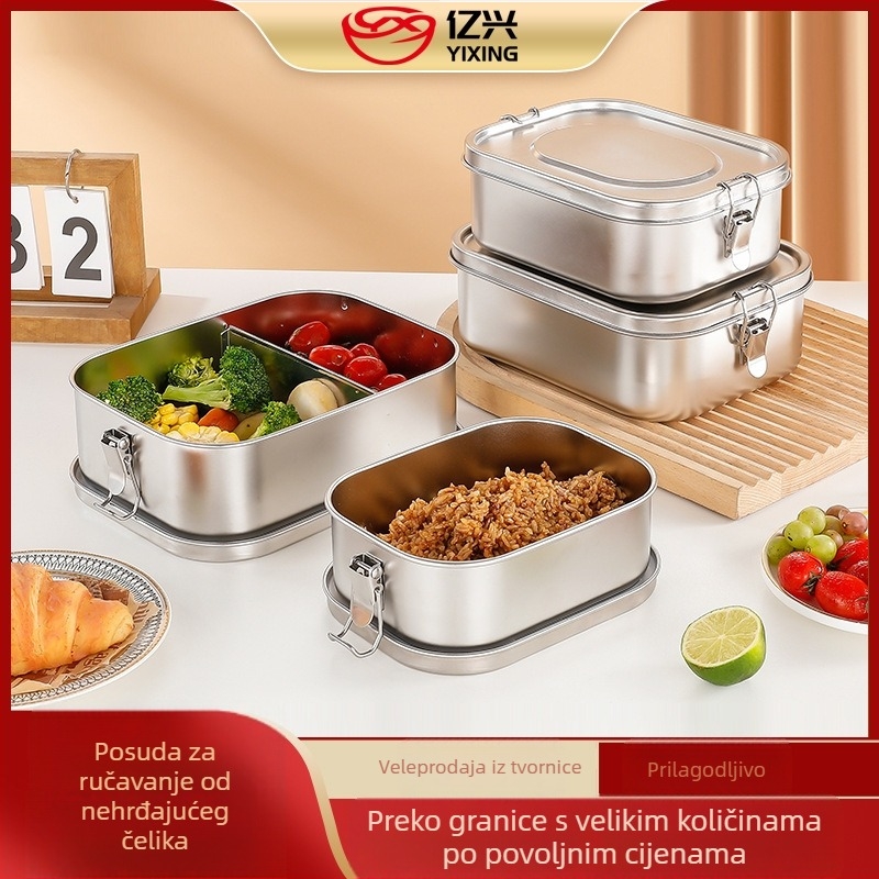 Kutija za ručak od 304 nehrđajućeg čelika, pravokutna, jednoslojna, 800–1000 ml (Materijal: 304 nehrđajući čelik; Kapacitet: 800–1000 ml; Oblik: pravokutan)