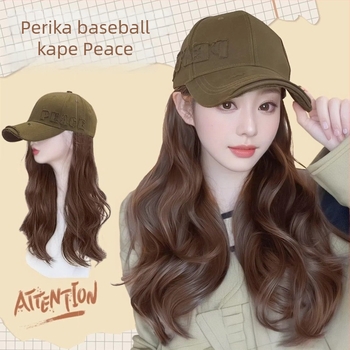 Perika za baseball kapu s odvojivim jedinstvenim dizajnom, dugačka kovrčava kosa s bangs, vlakno otporno na toplinu, za dame