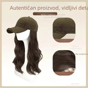 Perika za baseball kapu s odvojivim jedinstvenim dizajnom, dugačka kovrčava kosa s bangs, vlakno otporno na toplinu, za dame