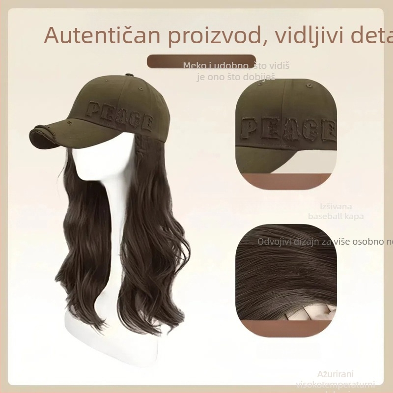 Perika za baseball kapu s odvojivim jedinstvenim dizajnom, dugačka kovrčava kosa s bangs, vlakno otporno na toplinu, za dame