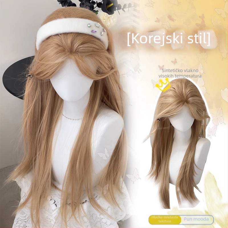 Perika za dugu ravnu kosu, prirodan stil, vlakna otporna na visoke temperature, model: srednje podijeljeni, pramenovi: srednji dio, za dame