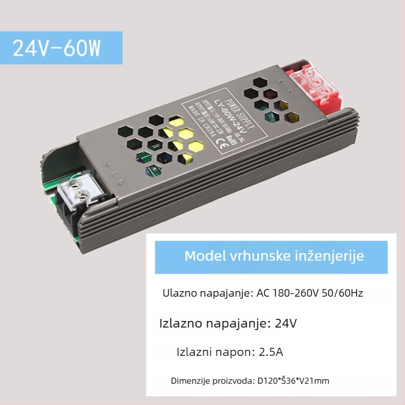 LED napajanje s konstantnim naponom, ulaz 220V AC, izlaz 12–24V DC, do 16,6A, 400W, zaštita: preopterećenje, kratki spoj, pretjerano napajanje, pregrijavanje, pretjeran tok
