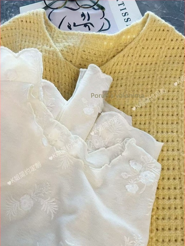 Ženska čipkasta bluza s vezom, okrugli izrez, dugi rukav, kapuljača stil, poliester