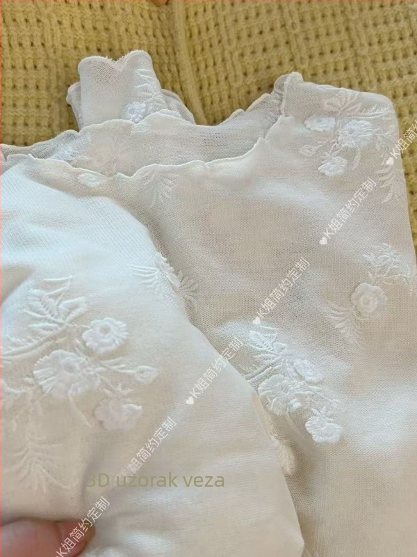 Ženska čipkasta bluza s vezom, okrugli izrez, dugi rukav, kapuljača stil, poliester