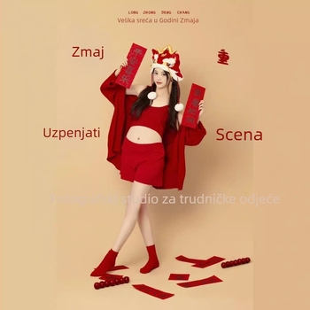 Trudnički pleteni set s U-oblomim ovratnikom, top bez rukava i kratka hip suknja, vuneni smjesa materijal, poliester <30%, umjetnički retro stil