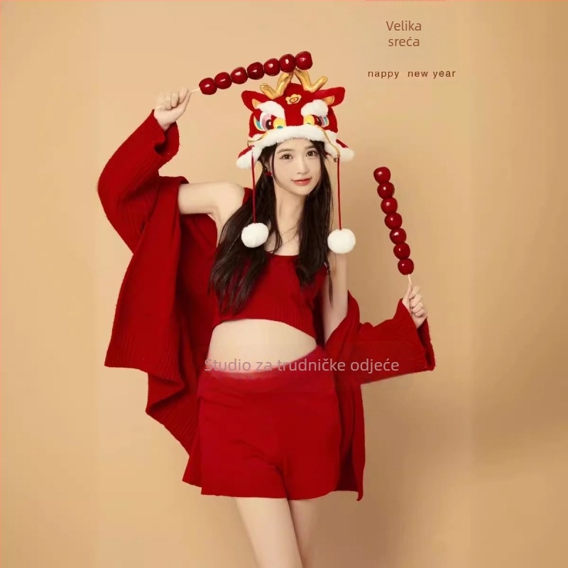 Trudnički pleteni set s U-oblomim ovratnikom, top bez rukava i kratka hip suknja, vuneni smjesa materijal, poliester <30%, umjetnički retro stil