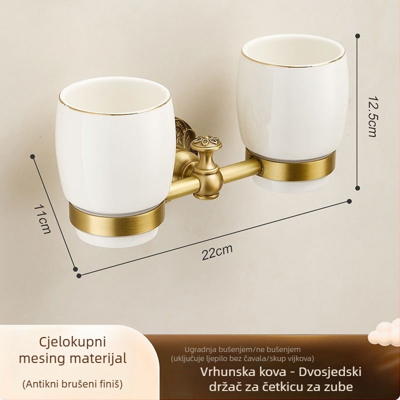 Bakreni set držača za ručnike za kupaonicu – dvostruki sloj, antik završna obrada, okretni, perforirani montažni