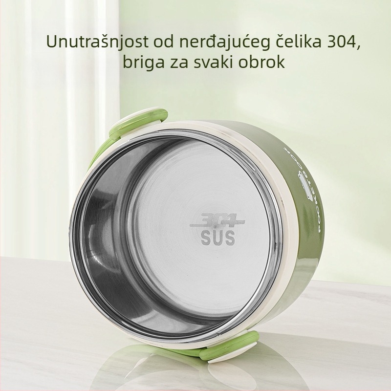 Izolirana kutija za obrok od 304 nehrđajućeg čelika, dvostruki sloj, s dvije pregrade, velik kapacitet, uključuje pribor
