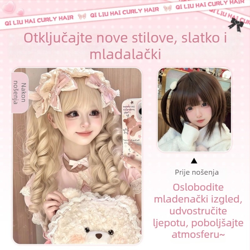 Perika s dugom kosom Lolita stil, dvostruka punđa, ravne šiške, vlakna otporna na visoke temperature, model DM136-40