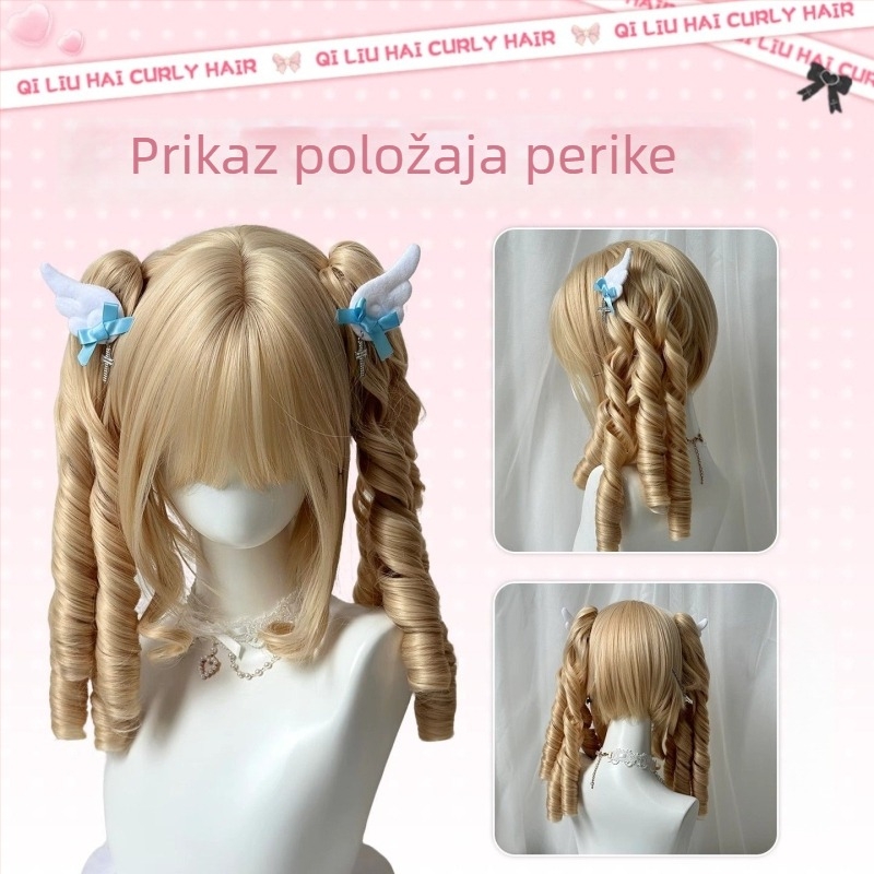 Perika s dugom kosom Lolita stil, dvostruka punđa, ravne šiške, vlakna otporna na visoke temperature, model DM136-40